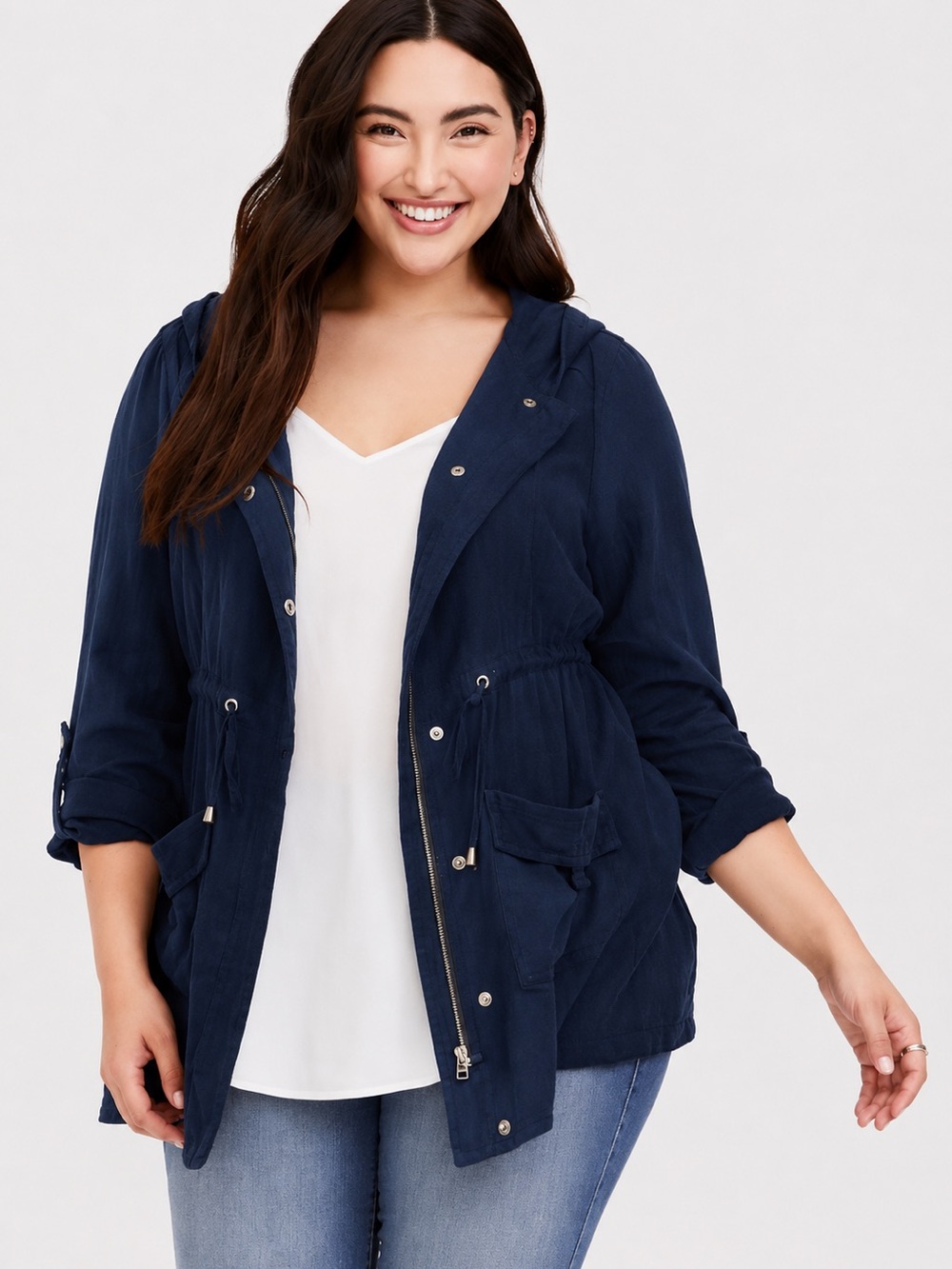 Torrid Jacket Womens Plus Size 3XL Navy Blue Hooded Anorak Utility
